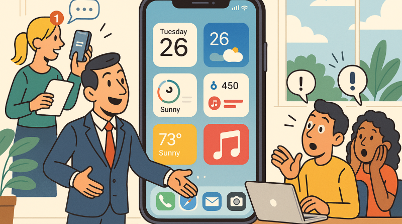Illustration of ios 26 interface in a bright daylight studios setting, with a creative mood.