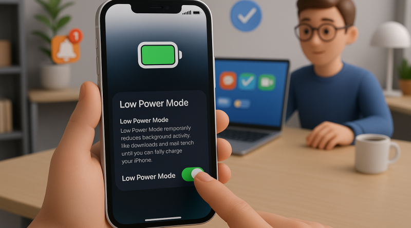 Illustration of finger tapping ios feature in a modern workspaces setting, with a focused mood.