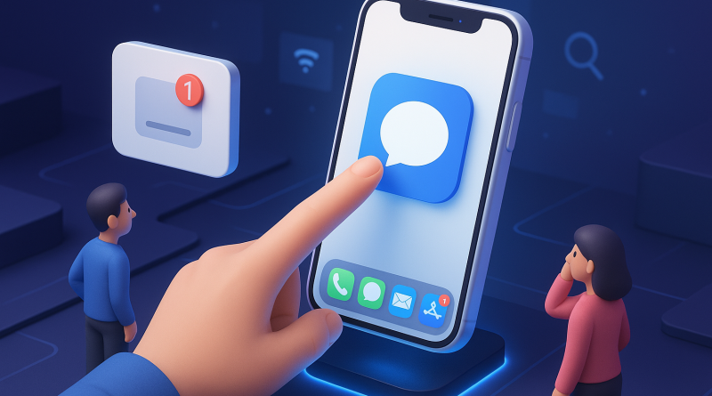 Illustration of finger tapping ios feature in a futuristic tech spaces setting, with a focused mood.