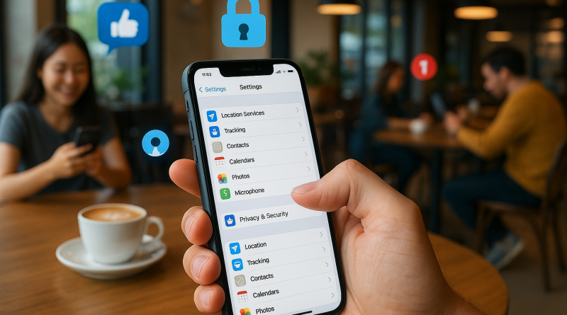 Illustration of finger tapping ios feature in a coffee shops setting, with a creative mood.