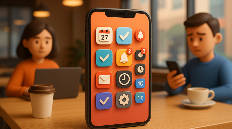 Illustration of iphone thumbnails side by side in a coffee shops setting, with a determined mood.