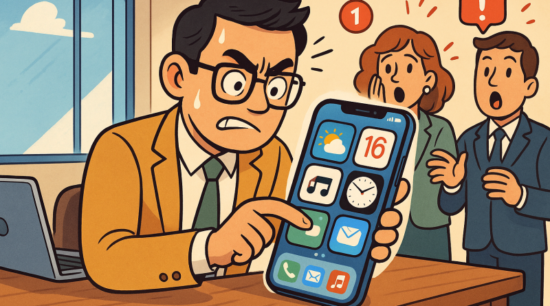 Illustration of user interacting with iphone in a bright daylight studios setting, with a determined mood.